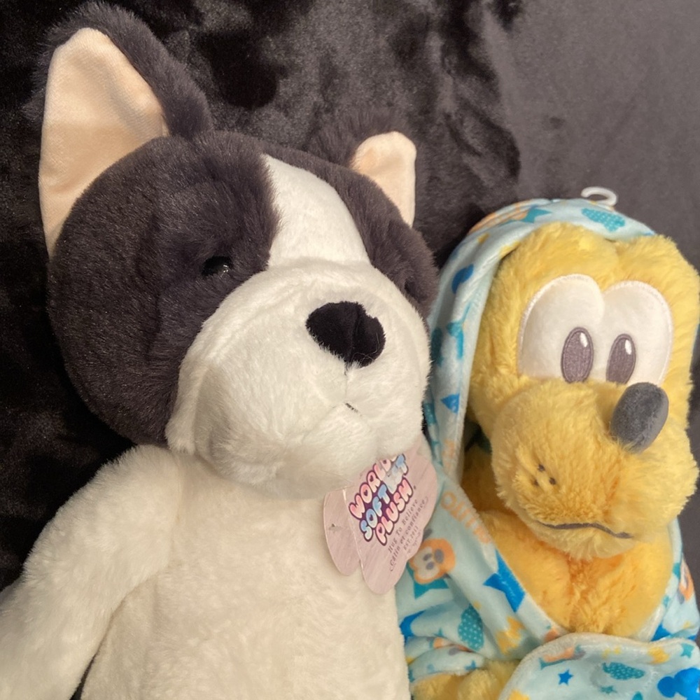 2 dog plush : World’s Softest Plush Boston Terrier & Disney Baby Pluto w blanket
